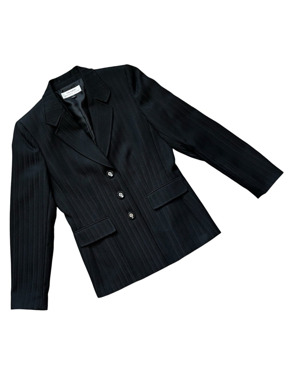 Tahari ASL Black Tone-on-Tone Pinstripe Blazer Jacket